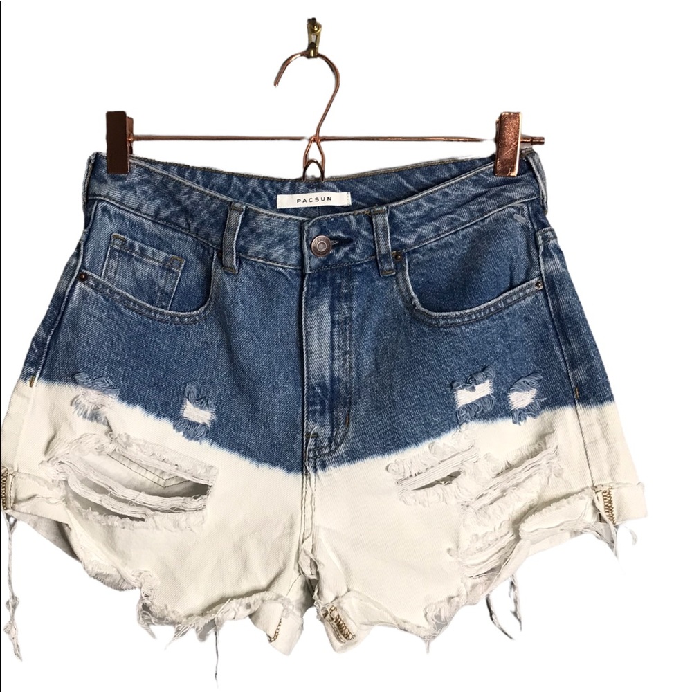 PacSun | Two Tone Blue White Dipped High Rise Mom Short Jean Shorts Distressed